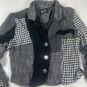 Wild Rose Jacket Womens Small Black White Patchwork Houndstooth Plaid Button‎ Up